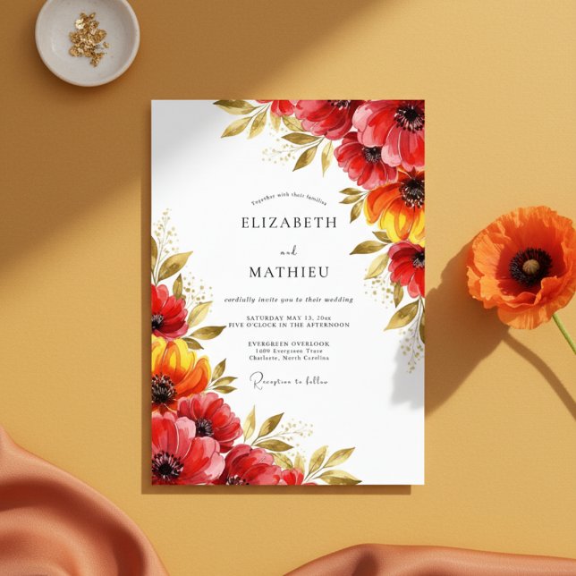 Invitation Red Floral Whimsy Wedding (Créateur téléchargé)