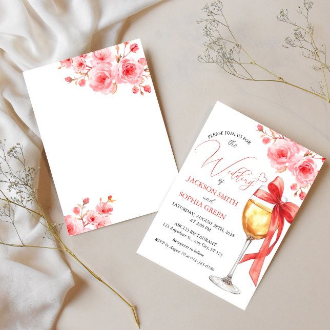 Invitation Red Floral Wine Glass Watercolor Wedding (Créateur téléchargé)