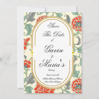 Invitation Red Florals with Green Leaves