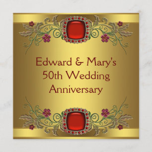 Invitation Red Flowers Gold 50e Mariage Anniversaire Party