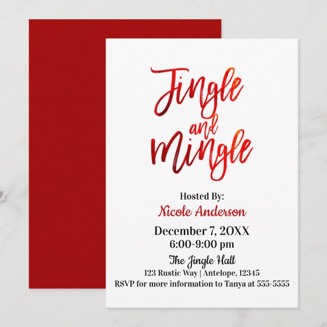 Invitation Red Foil Sleek Shine Modern Jingle & Mingle Party (Devant / Derrière)