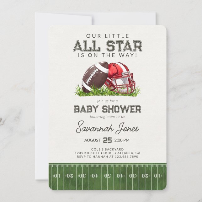 Invitation Red Football Little All Star Baller Baby shower (Devant)
