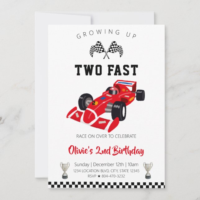 Invitation Red Formula One Racing Car anniversaire (Devant)