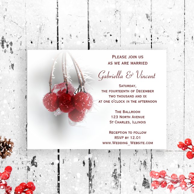 Invitation Red Frosty Berries Winter Wedding Invite (Set a wintery tone for your marriage with the festive Icy Red Berries Winter Wedding Invitation.)