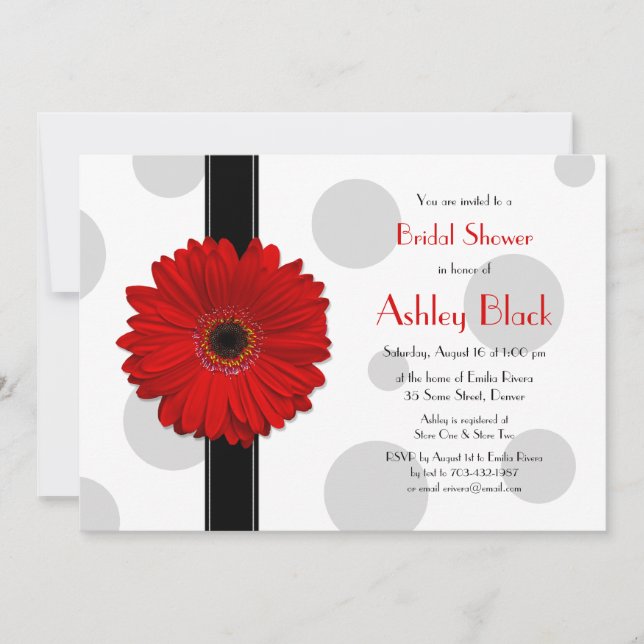 Invitation Red Gerbera Polka Dot nuptiale de douche Invitatio (Devant)
