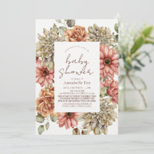 Invitation Red Gerbera & White Dahlia Drive-by Baby shower