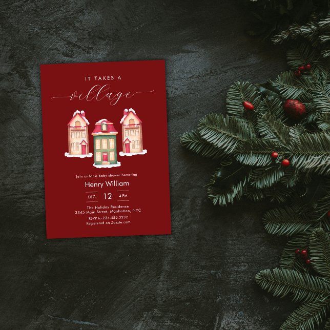 Invitation Red Gingerbread It Takes A Village Boy Baby Shower (Red Gingerbread It Takes A Village Boy Baby Shower Invitation)