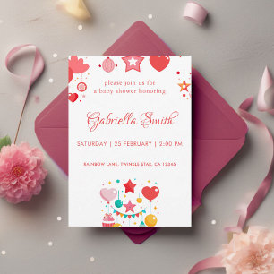 Invitation Red Girl Stars Sprinkle Baby shower