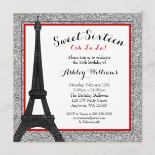 Invitation Red Glam Paris Theme Faux Parties scintillant Swee