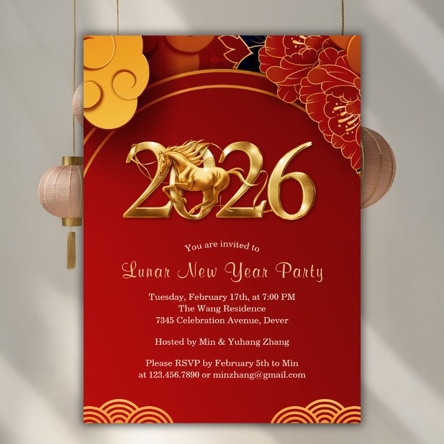 Invitation Red Gold 2026 Horse Chinese Lunar New Year Party (Red Gold 2026 Horse Chinese Lunar New Year Party Invitation)