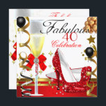 Invitation Red Gold 40 & Fabulous 40th Birthday Party<br><div class="desc">Rouge Rouge Blanc Noir Or N'Importe Quel Âge. Chaussures High Heel Fabuleux 40 40's 40th Elegant Black Birthday Party Champagne. Femmes dames. Fêtes Classiques Élégantes Toutes Les Invitations D'Occasion. Invitations de fête pour les 21e,  30e,  40e,  50e,  60e,  70e,  80e,  90,  100e, </div>