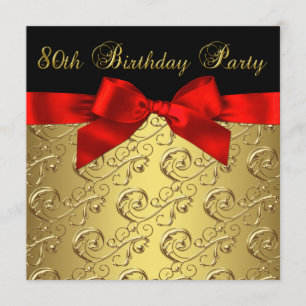 Invitation Red Gold Black Damask femmes 80e fête d'anniversai