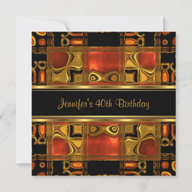 Invitation Red Gold Black Stainglass 40e fête d'anniversaire (Devant)