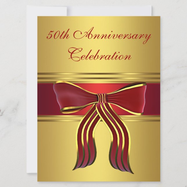 Invitation Red Gold Bow Gold 50th Mariage Anniversaire (Devant)