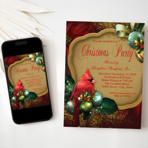 Invitation Red Gold Cardinal Corporate Christmas Party