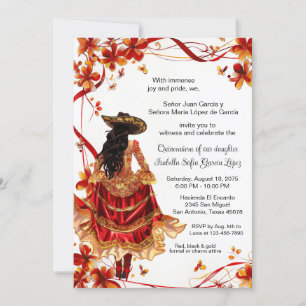 Invitation Red Gold Charra Quinceanera