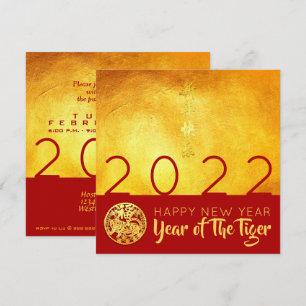 Invitation Red Gold Chinese Tiger coupé sur papier 2022 Party
