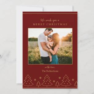 Invitation Red Gold Christmas Tree Two Photo Holiday Card