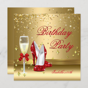 Invitation Red Gold Confetti Champagne Heures Anniversaire Pa