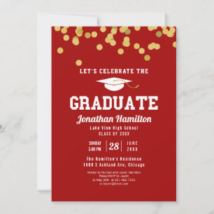 Invitation Red Gold Confetti High School Graduation Party