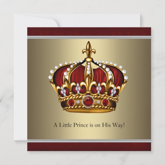 Invitation Red Gold Crown Petit Prince Baby shower garçon (Devant)
