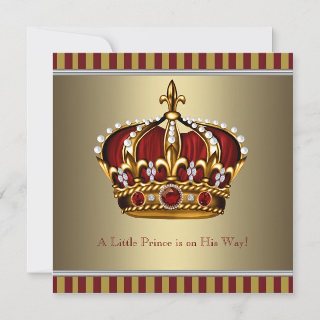 Invitation Red Gold Crown Petit Prince Baby shower garçon (Devant)