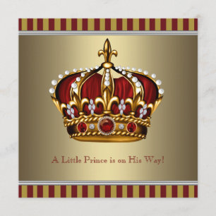 Invitation Red Gold Crown Petit Prince Baby shower garçon