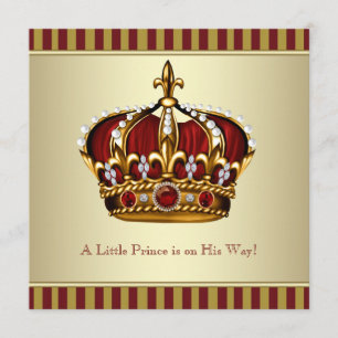 Invitation Red Gold Crown Petit Prince Baby shower garçon