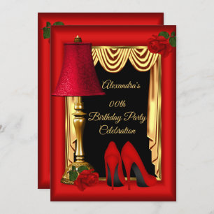 Invitation Red Gold Drapes High Heures Rose fête d'anniversai