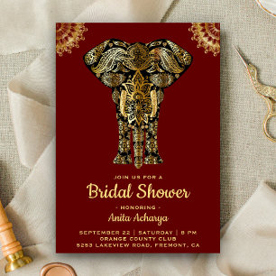 Invitation Red Gold Elephant Indian Bridal Shower