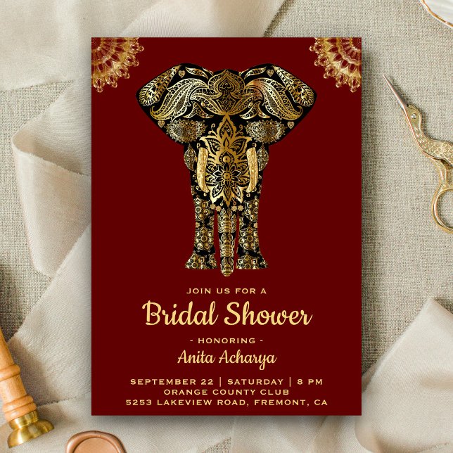 Invitation Red Gold Elephant Indian Bridal Shower (Créateur téléchargé)