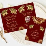 Invitation Red Gold Ethnic Elephants Indian QR Code Mariage<br><div class="desc">Éblouissez vos invités avec cette élégante invitation tout en un mariage indien plié avec des éléphants magnifiquement décorés contre un arrière - plan rouge foncé avec QR Code pour RSVP en ligne. Ajoutez simplement les détails de votre événement sur ce modèle facile à utiliser pour en faire une invitation unique....</div>