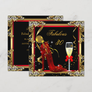 Invitation Red Gold Fabulous 30 fête d'anniversaire