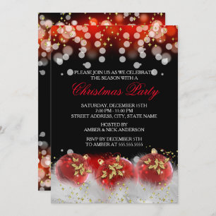 Invitation Red Gold Festive Baubles Noël Fête de Noël