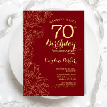 Invitation Red Gold Floral 70e fête d'anniversaire<br><div class="desc">Red Gold Floral 70th Birthday Party Invitation. Design moderne minimaliste avec accents de dessin botanique, fausse feuille d'or et police de script de typographie. Carte invitation simple et tendance, parfaite pour une célébration anniversaire élégante. Peut être customisé à n'importe quel âge. Invitations Zazzle imprimées ou téléchargement instantané modèle imprimable numérique....</div>