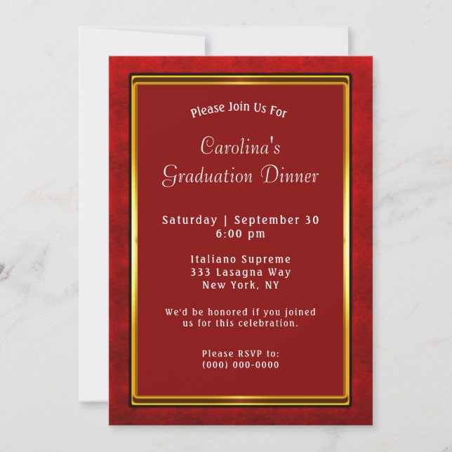 Invitation Red Gold Frame Maroon Diner Graduation (Devant)