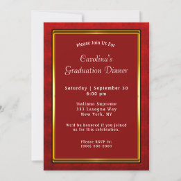 Invitation Red Gold Frame Maroon Diner Graduation