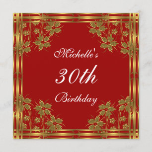 Invitation Red Gold & Gold Flowers