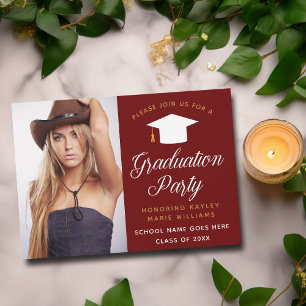 Invitation Red Gold Graduate Photo 2023 Graduation Party