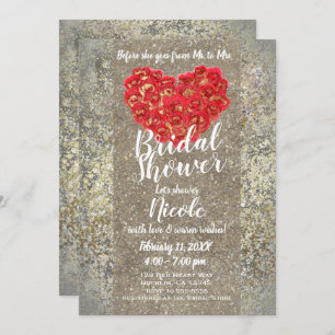 Invitation Red Gold Heart Glam Valentine Fête de l'mariée Par