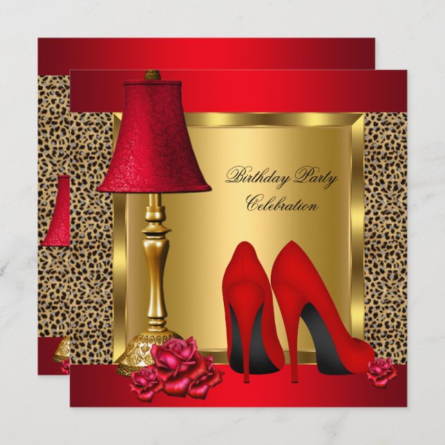 Invitation Red Gold High Heures Rose Wild Birthday Party (Devant / Derrière)