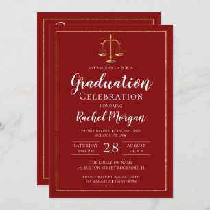 Invitation Red Gold Justice Law School Graduation Photo