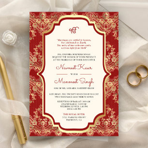 Invitation Red Gold Lace QR Code Anand Karaj Sikh Mariage