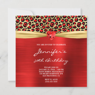 Invitation Red Gold Leopard Foil Gemstone Heart 50e anniversa