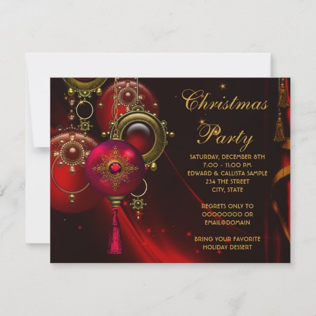 Invitation Red Gold Ornamals Corporate Christmas Party (Devant)