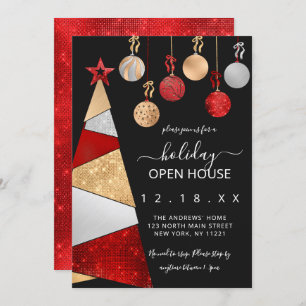 Invitation Red Gold Parties scintillant Arbre Ornements Holid