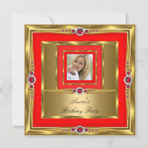Invitation Red Gold Pearl photo fête d'anniversaire