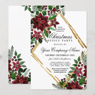 Invitation Red Gold Poinsettia Floral Entreprise Noël