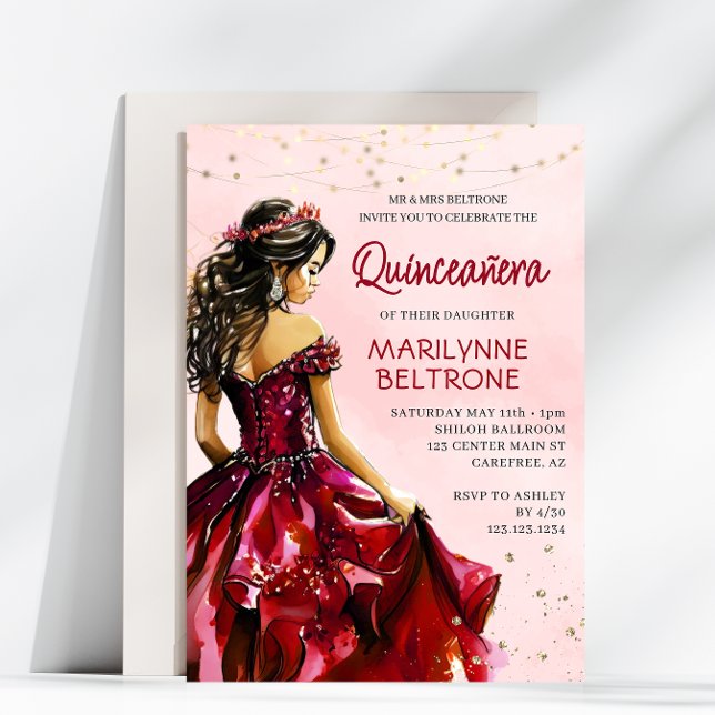 Invitation Red Gold Princess Quinceañera (Créateur téléchargé)