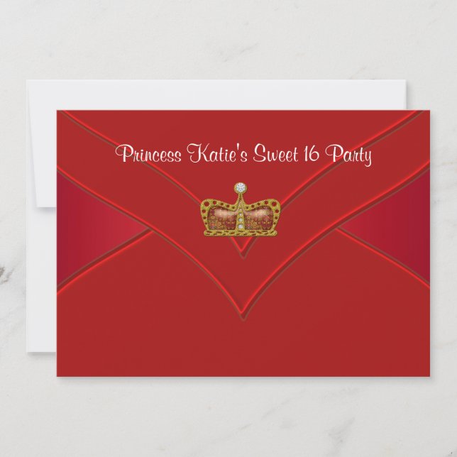 Invitation Red Gold Princess Sweet 16 Party (Devant)